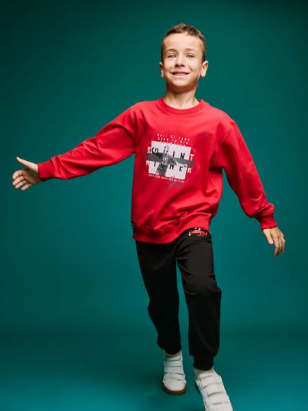 Φόρμα λεπτή φούτερ με print Ronaldo κόκκινο