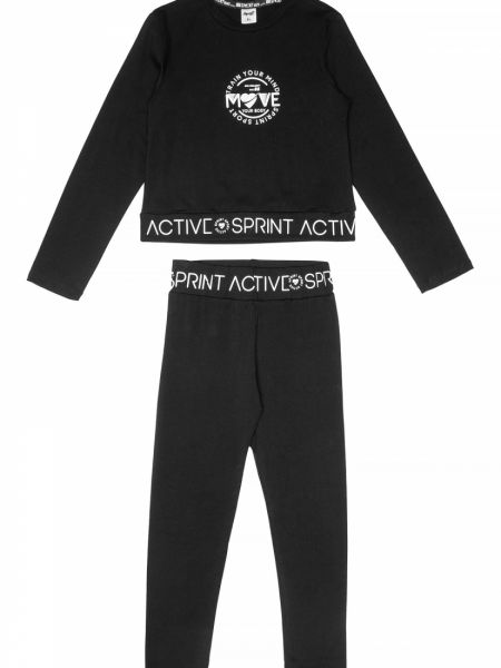 Αθλητικό σετ με κροπ και κολάν print train your mind μαύρο