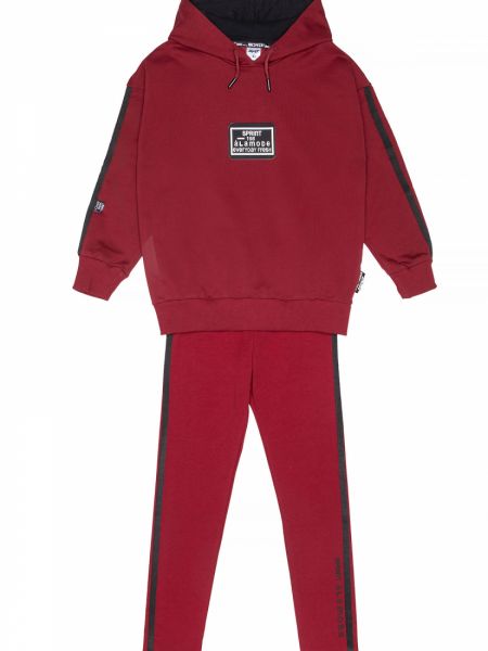 Αθλητικό σετ με φαρδιά μπλούζα με κουκούλα και κολάν με ρίγα στο πλάι μπορντώ