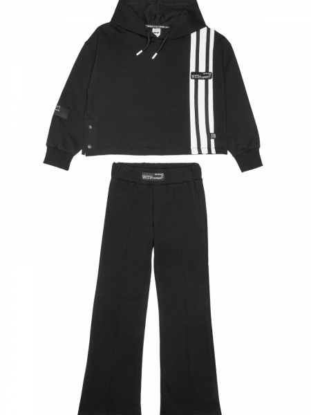 Φόρμα φούτερ λεπτή μπλούζα με ρίγες και παντελόνα μαύρο