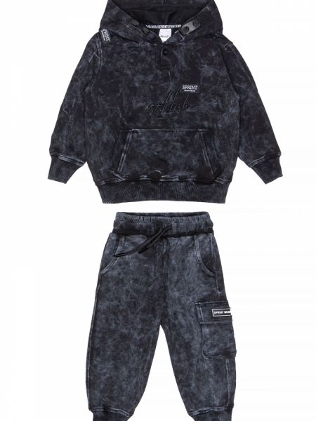 Φόρμα φούτερ λεπτή πετρωπλημένη με cargo παντελόνι μαύρο