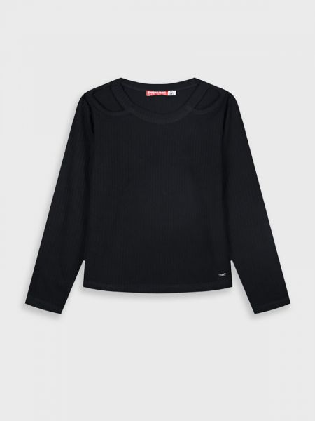 Κροπ τοπ ριπ μονόχρωμο με ανοίγματα στους ώμους μαύρο