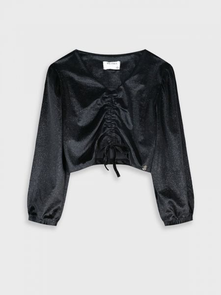Kροπ τοπ βελουτέ με σούρα και glitter μαύρο