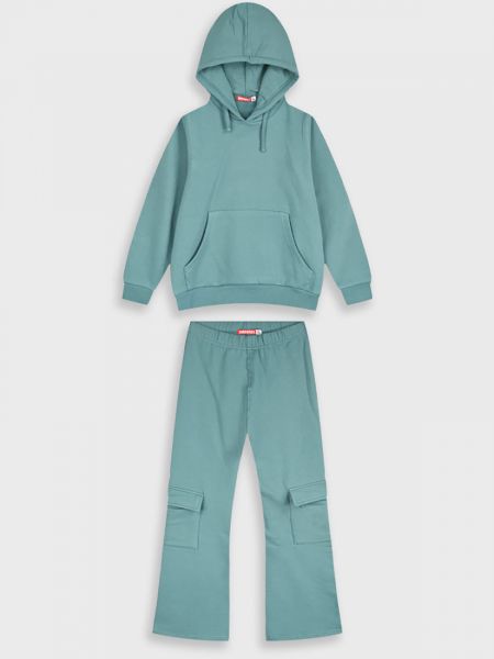 Σετ φόρμα φούτερ με τσέπη και cargo παντελόνι καμπάνα μέντα