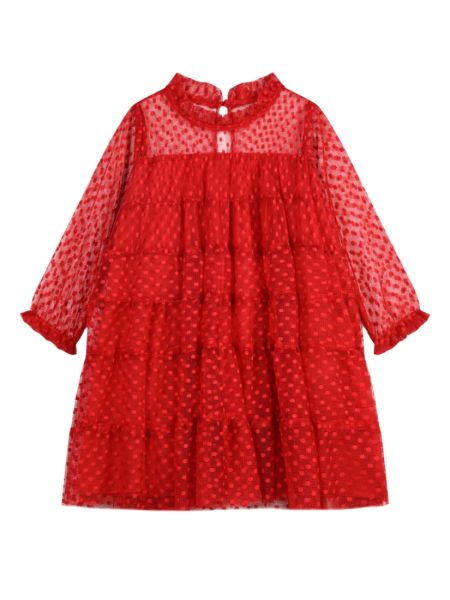 Τούλινο φόρεμα πουά με βολάν κόκκινο