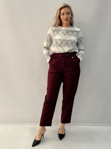 Παντελόνι ψηλόμεσο Milano με ζώνη ντυμέμη  μπορντώ