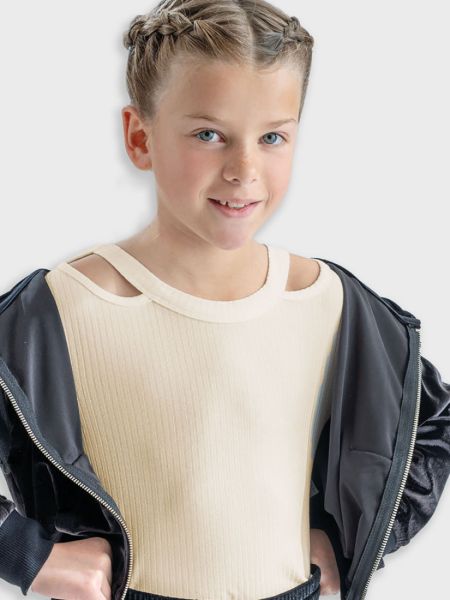 Κροπ τοπ ριπ μονόχρωμο με ανοίγματα στους ώμους μπεζ