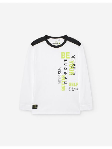 Μπλούζα μακρυμάνικη βαμβακερή με print LSN λευκό