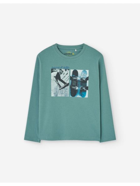 Μπλούζα μακρυμάνικη βαμβακερή με print LSN μέντα