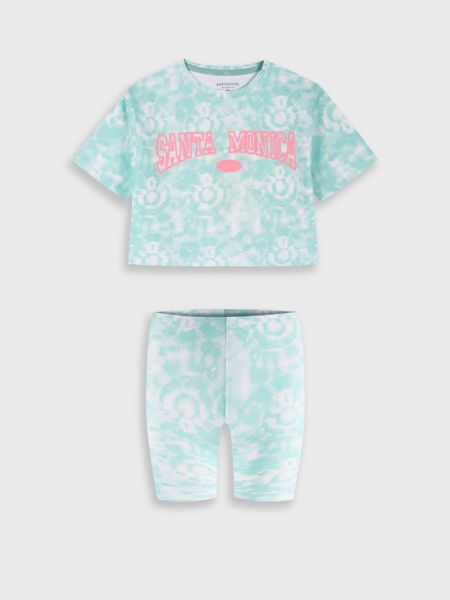 Σετ τοπ και ποδηλατικό κολάν με print Santa Monica τυρκουάζ
