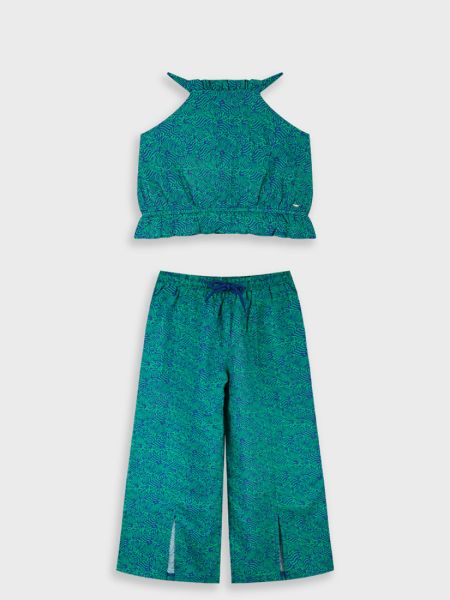 Σετ με γεωμετρικά σχέδια τοπ και παντελόνα με ανοίγματα πράσινο