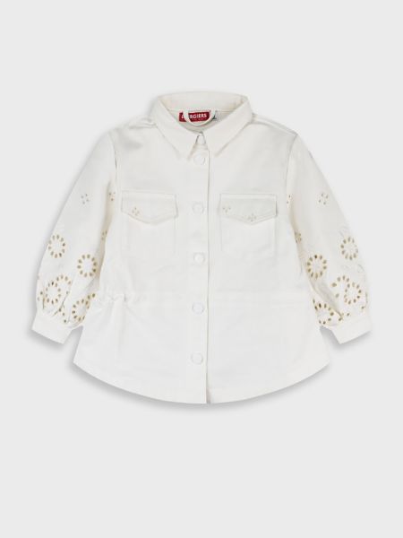 Τζιν τζάκετ με κέντημα λουλούδια μπεζ