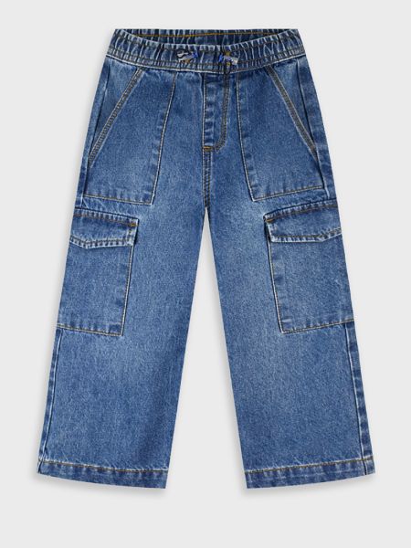 Παντελόνα τζιν Cargo με λάστιχο και τσέπες μπλε