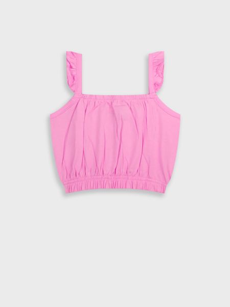 Τοπ μονόχρωμο βαμβακερό με βολάν ροζ