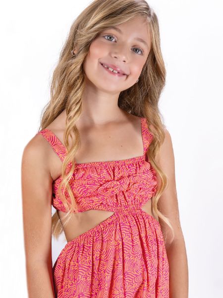 Φόρεμα με γεωμετρικά σχέδια και άνοιγμα στο πλάι φούξια