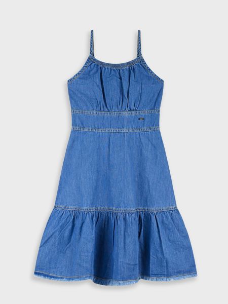 Φόρεμα τζιν με βολάν και φερμουάρ μπλε