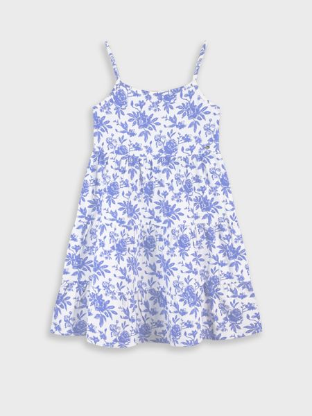 Φόρεμα βαμβακερό φλοράλ με ελαστική πλάτη γαλάζιο