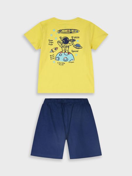Σετ βαμβακερό με print astronauts travel in space κίτρινο
