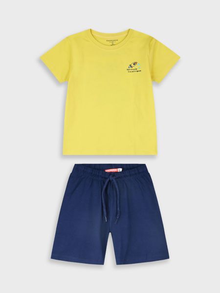 Σετ βαμβακερό με print astronauts travel in space κίτρινο