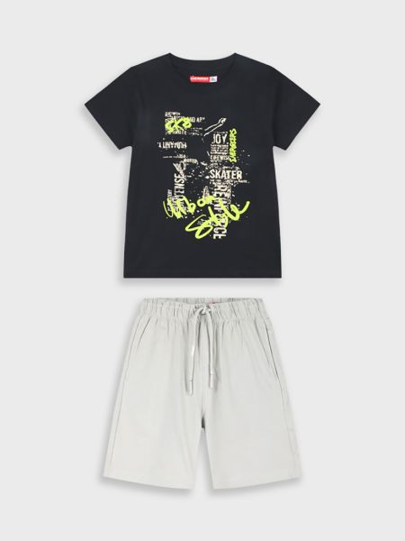 Σετ βαμβακερό με print energier's skater ανθρακί