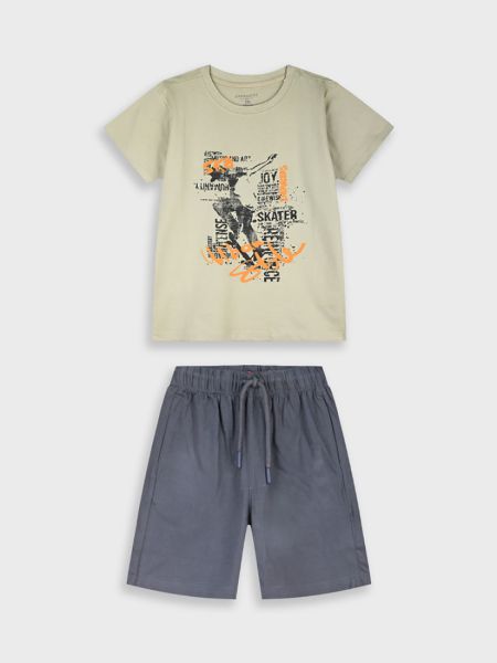 Σετ βαμβακερό με print energier's skater μπεζ