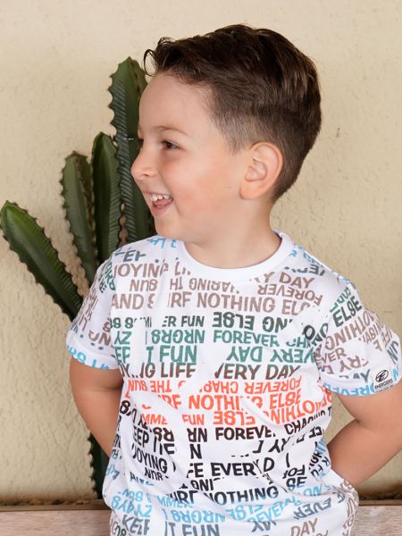 Μπλούζα κοντομάνικη ριγέ με print keep it fun βανίλια