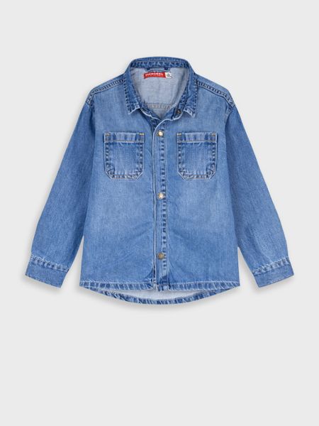 Πουκάμισο τζιν μονόχρωμο με τσέπες μπλε