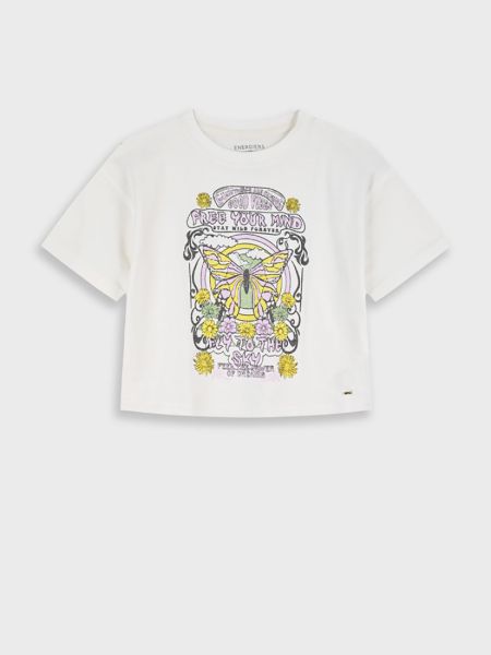 Μπλούζα κοντομάνικη βαμβακερή με print free your mind λευκό