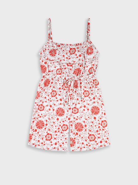 Ολόσωμο σορτς φλοράλ με βολάν κόκκινο