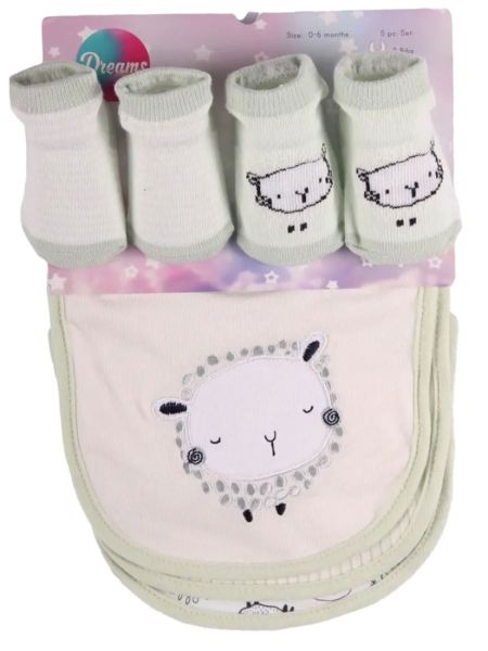 Βρεφικό πακέτο 3 σαλιάρες και 2 ζευγάρια κάλτσες αγόρι μέντα