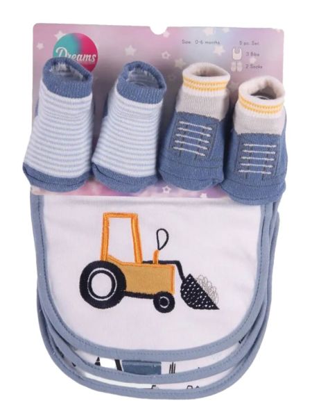 Βρεφικό πακέτο 3 σαλιάρες και 2 ζευγάρια κάλτσες αγόρι μπλε