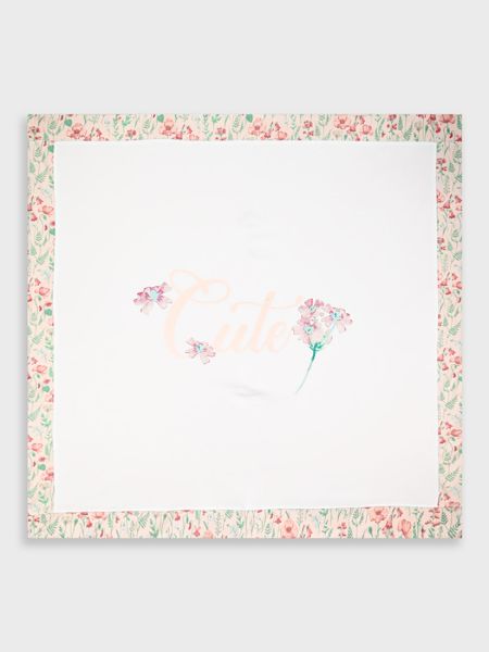 Κουβέρτα βαμβακερή με print λουλούδια ροζ