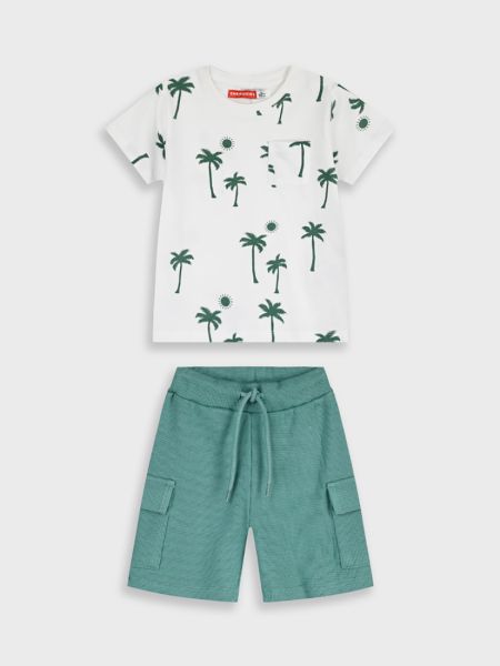 Σετ μπλούζα με print φοίνικες και cargo βερμούδα πετρόλ