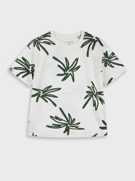 Μπλούζα κοντομάνικη dusty με print φοινίκες εκρού