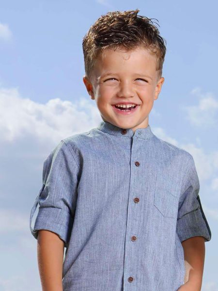 Πουκάμισο μονόχρωμο με κουμπί στο μανίκι μπλε