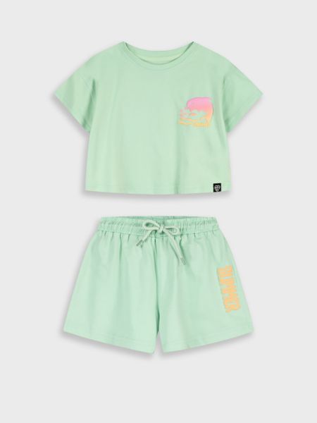 Σετ κροπ τοπ και βερμουδάκι με print summer μέντα