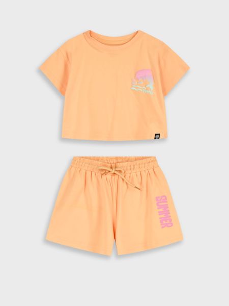 Σετ κροπ τοπ και βερμουδάκι με print summer peach