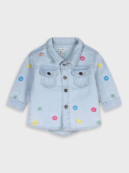 Τζιν τζάκετ με κέντημα χρωματιστά λουλούδια μπλε