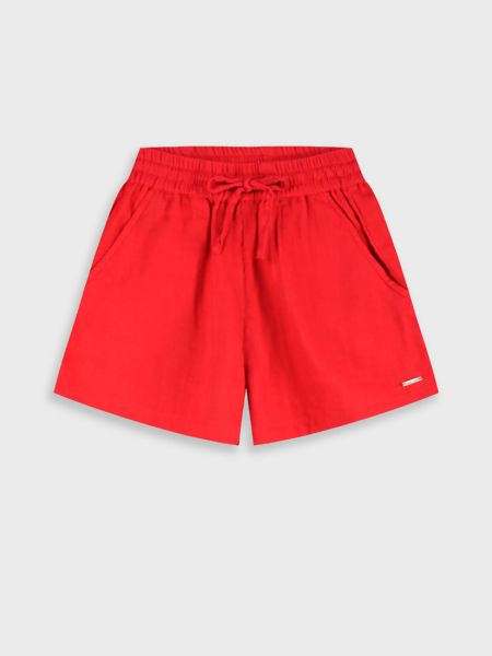 Σορτς λινό με λάστιχο και τσέπες κόκκινο