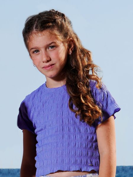 Μπλούζα κοντομάνικη μονόχρωμη γκοφρέ  μπλε