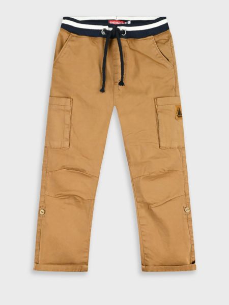 Παντελόνι Cargo μονόχρωμο με ριγέ λάστιχο και τσέπες σοκολά