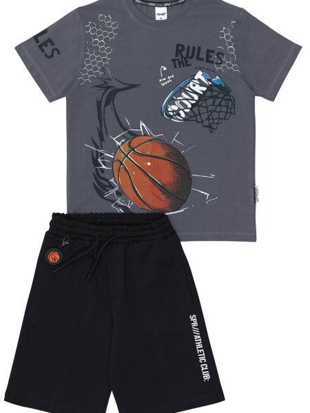 Σετ μπλούζα με print basketball και βερμούδα με μπρελόκ μπάσκετ μαύρο