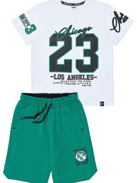 Σετ μπλούζα με print Chicago basketball και βερμούδα με λεπτομέρειες πράσινο