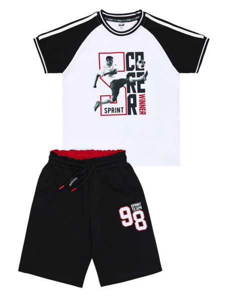 Σετ μπλούζα με print football και βερμούδα με λεπτομέρειες λευκό