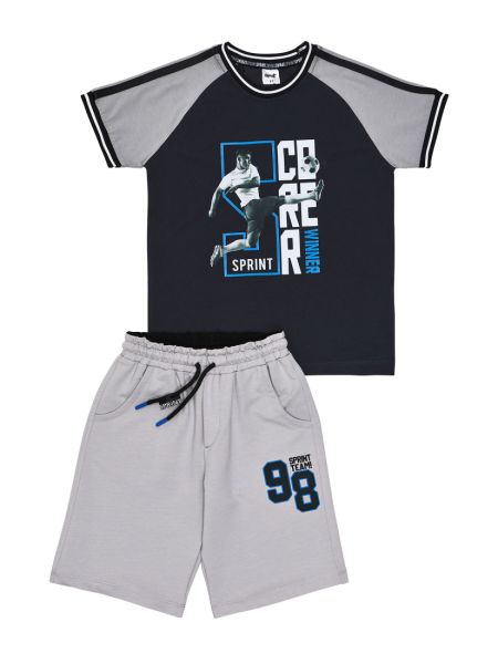 Σετ μπλούζα με print football και βερμούδα με λεπτομέρειες μαύρο