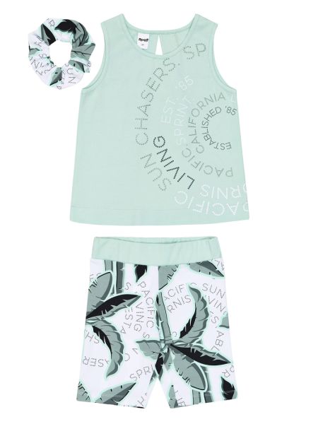 Σετ εξώπλατη μπλούζα με ποδηλάτικο κολάν και scrunchie  μέντα