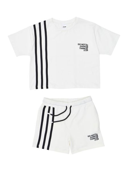 Σετ κροπ τοπ με σορτς με λευκές ρίγες εκρού