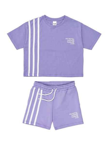 Σετ κροπ τοπ με σορτς με λευκές ρίγες λεβάντα
