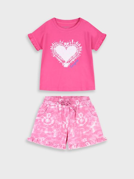 Σετ μπλούζα και σορτς με βολάν print heart ροζ