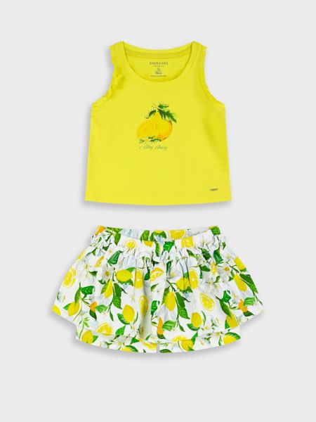 Σετ τοπ και σορτς φούστα με print lemon's life κίτρινο